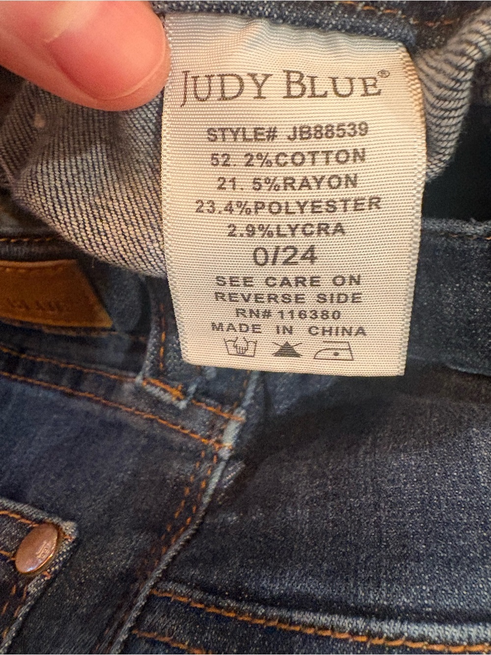 Judy Blue $59 High Rise Pull-On Skinny Jeans 0/24 EUC W 13-13.5” R 9.25” I 27” - Picture 6 of 7